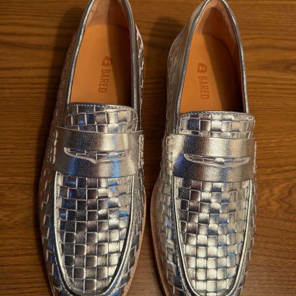 Maleo Silver Woven Leather Loafers from Bared Footwear-6-6.5